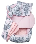 Kokon w zestawie 5 elementowym 100x60x15cm - Berry z jasno różowym Minky