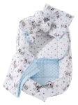 Kokon w zestawie 5 elementowym 100x60x15cm -  Teddy z jasno niebieskim Minky