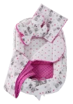 Kokon w zestawie 5 elementowym 100x60x15cm - Teddy z ciemno różowym Minky