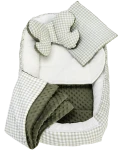 Kokon w zestawie 5 elementowym 100x60x15cm - Kratka z oliwkowym Minky